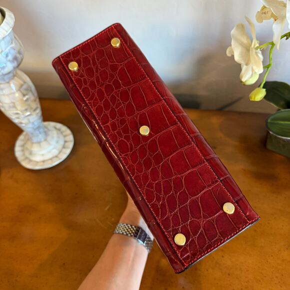 Rare Vintage Bally Kelly Style Croc Embossed Red Leather Handbag - Picture 6 of 14